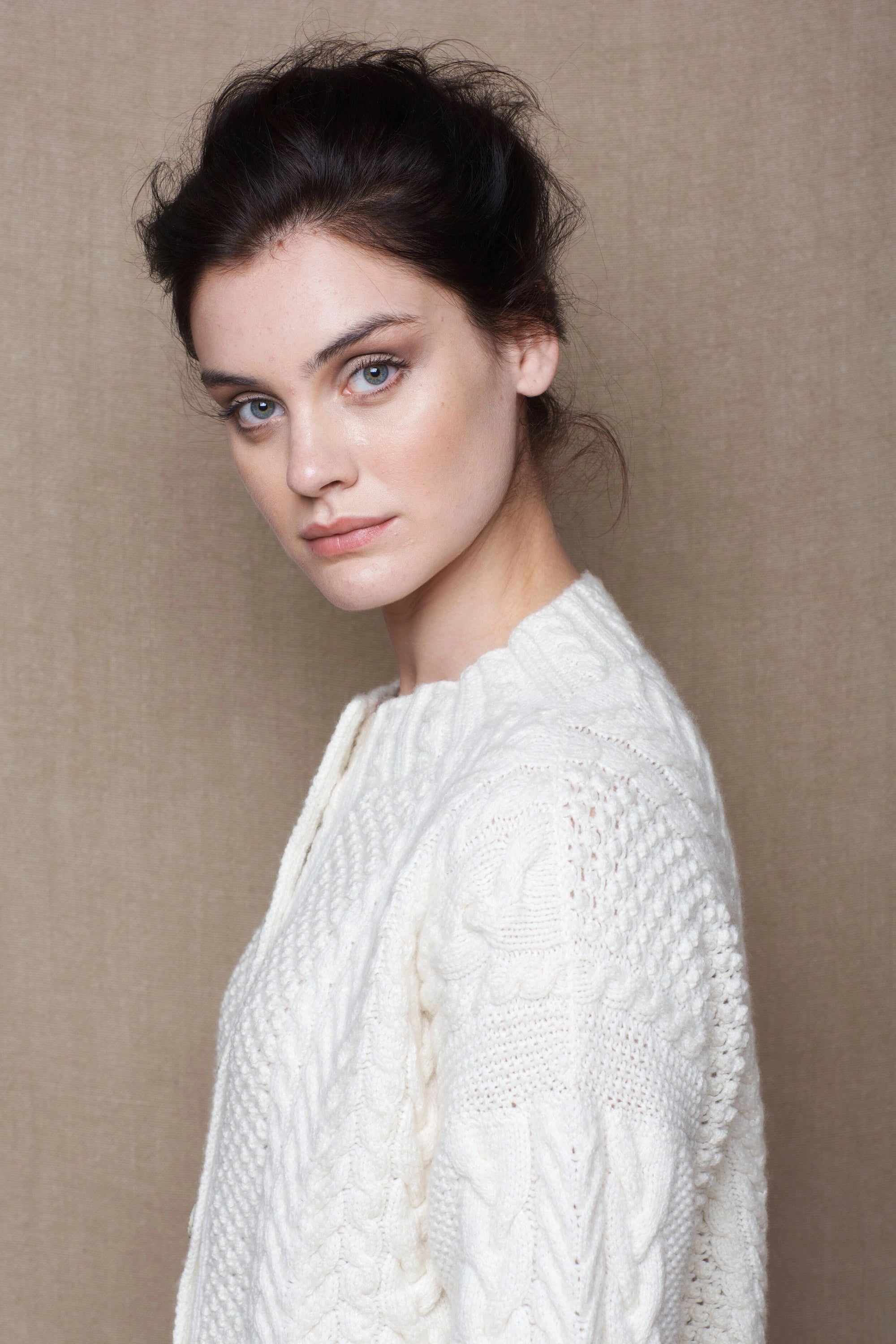 Cashmere Aran Knit Cardigan in Cream