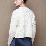Cashmere Aran Knit Cardigan in Cream