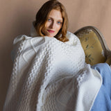 Cashmere Aran Throw Blanket in Cream