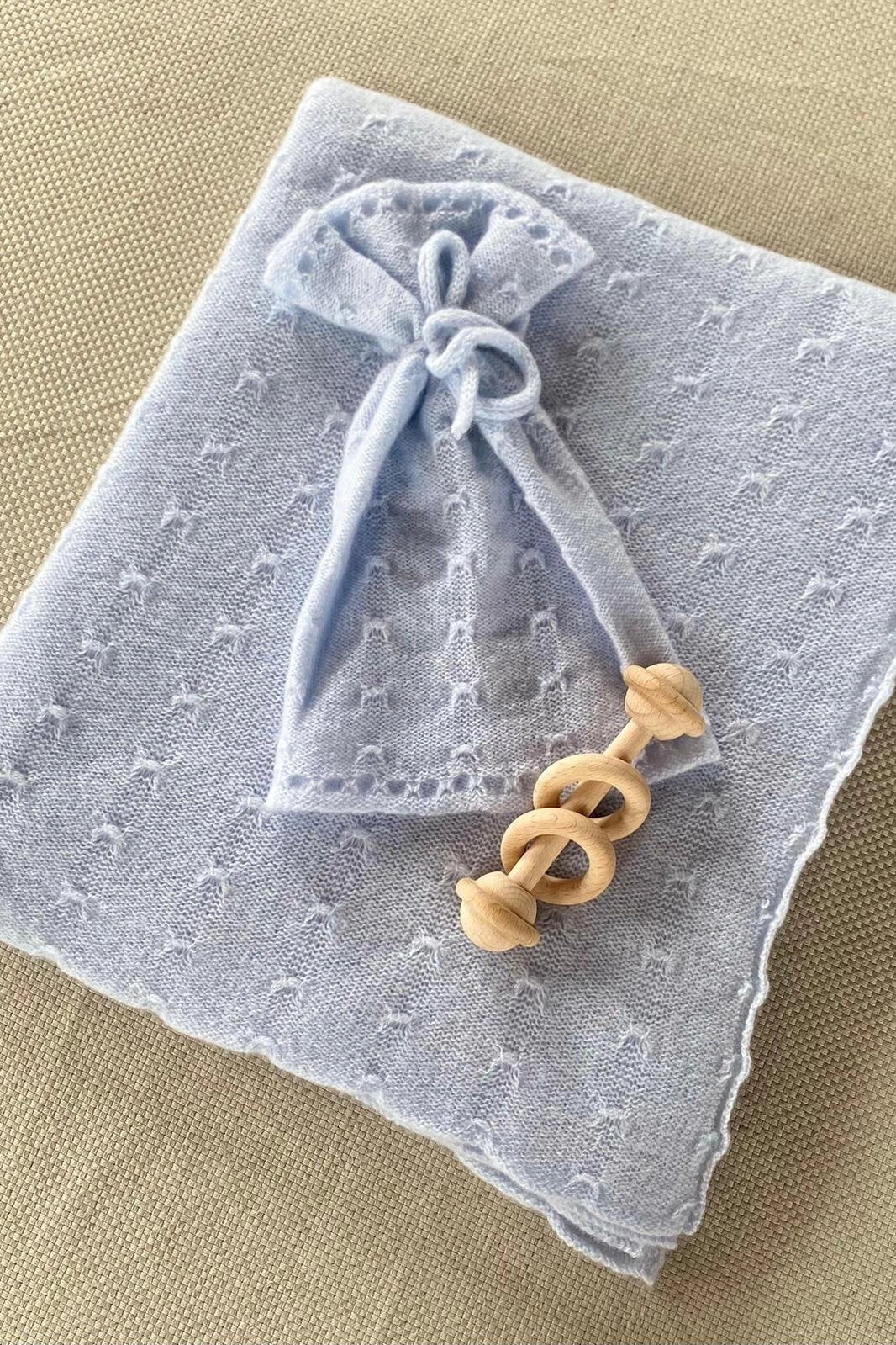 Luxury Cashmere Baby Blanket & Hat Blue Set