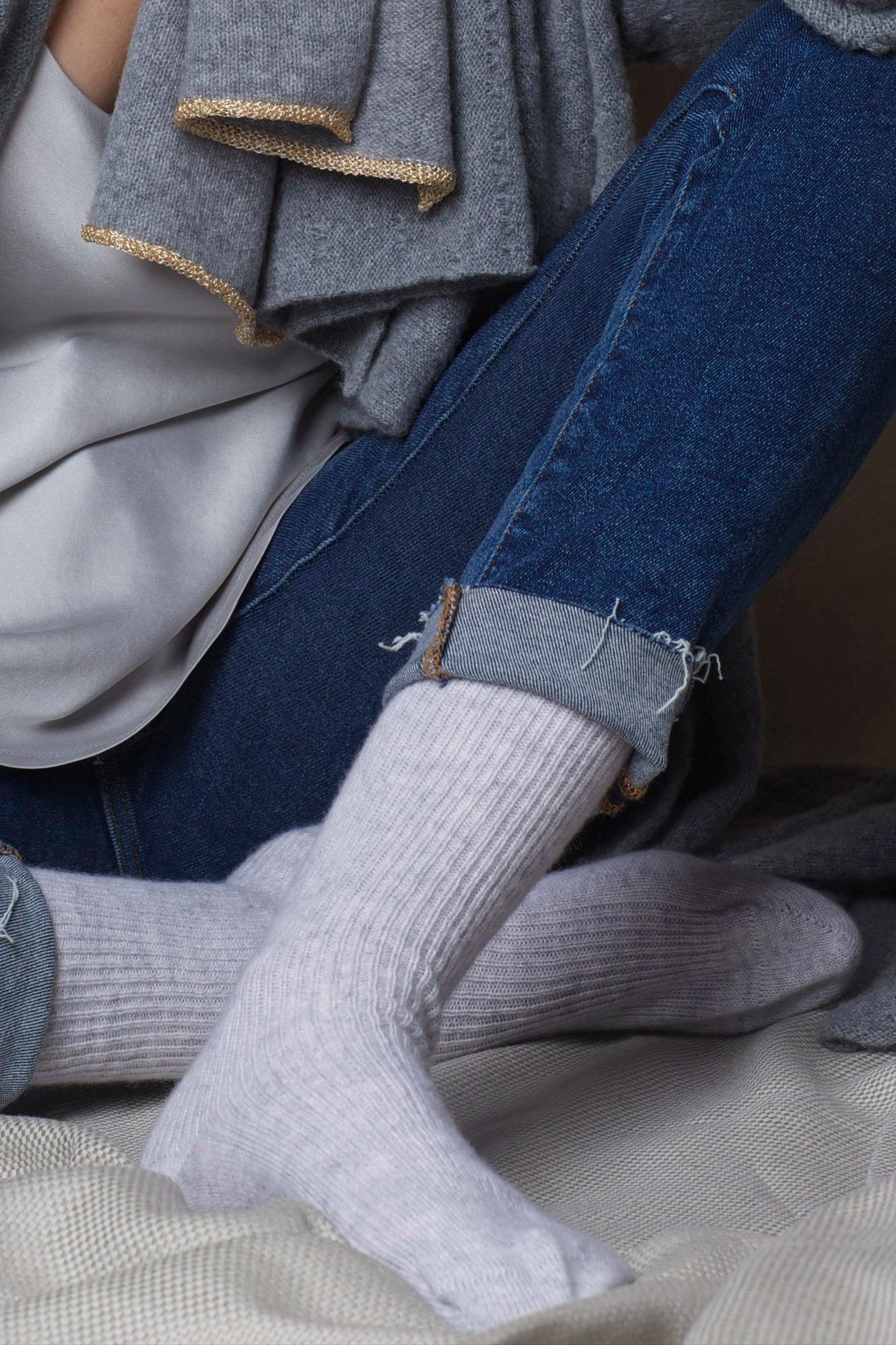 Luxury Cashmere Socks in Light Grey