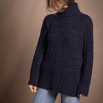 Authentic Irish 100% Cashmere Aran Turtleneck Sweater in Navy Blue