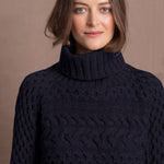 Authentic Irish 100% Cashmere Aran Turtleneck Sweater in Navy Blue