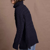 Authentic Irish 100% Cashmere Aran Turtleneck Sweater in Black