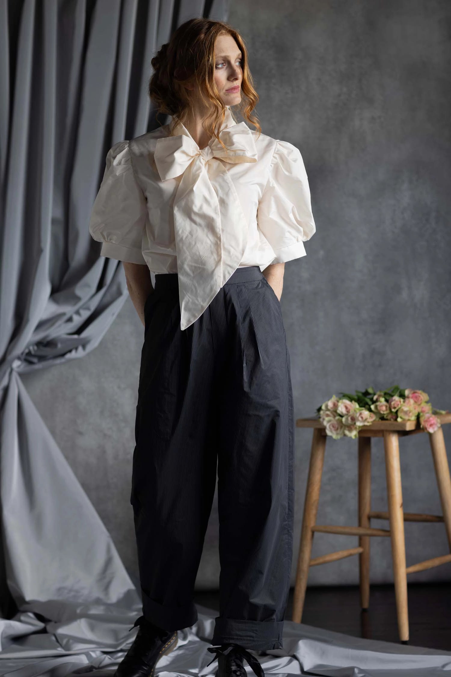 Silk Taffeta Wide Leg Trousers