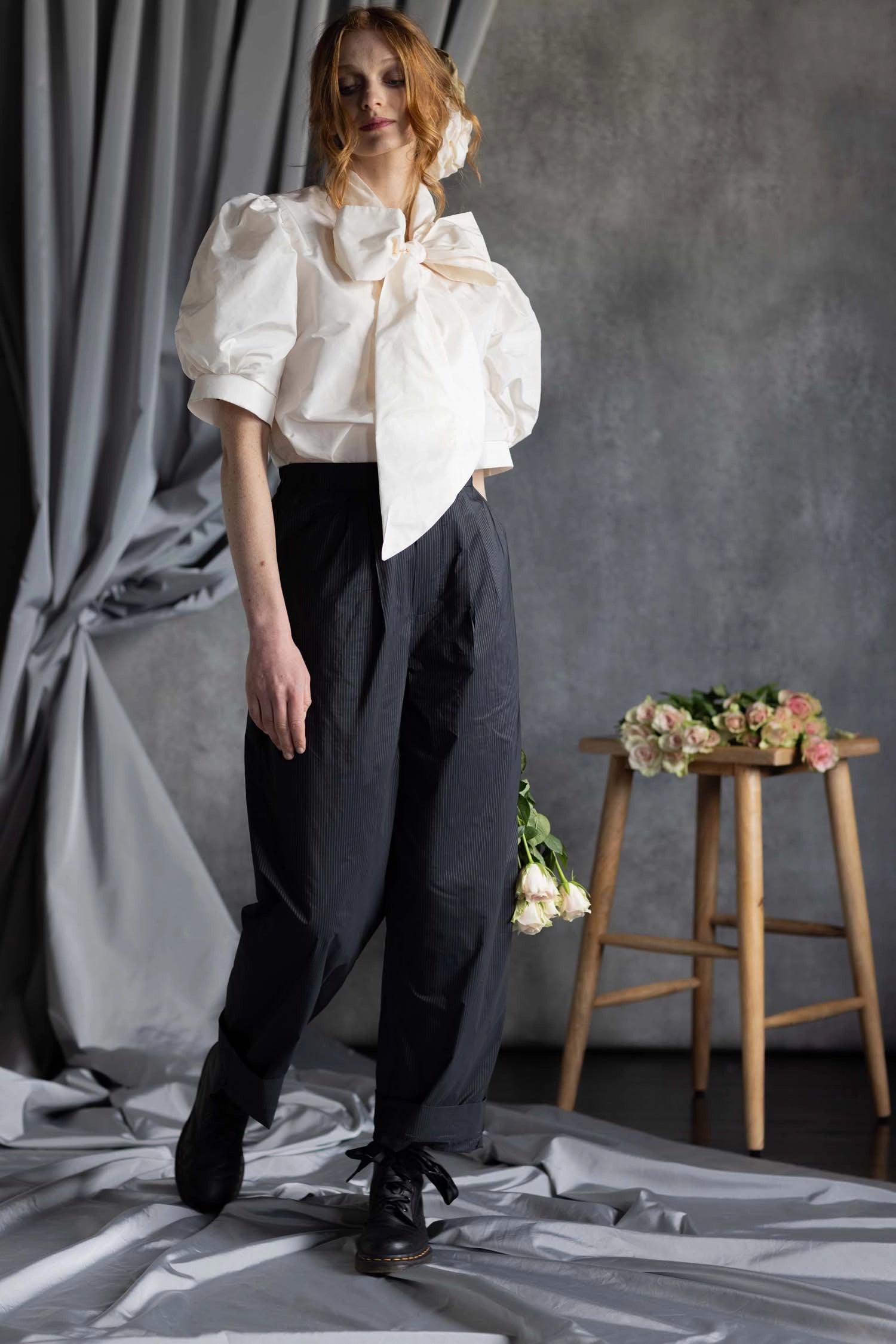 Silk Taffeta Wide Leg Trousers