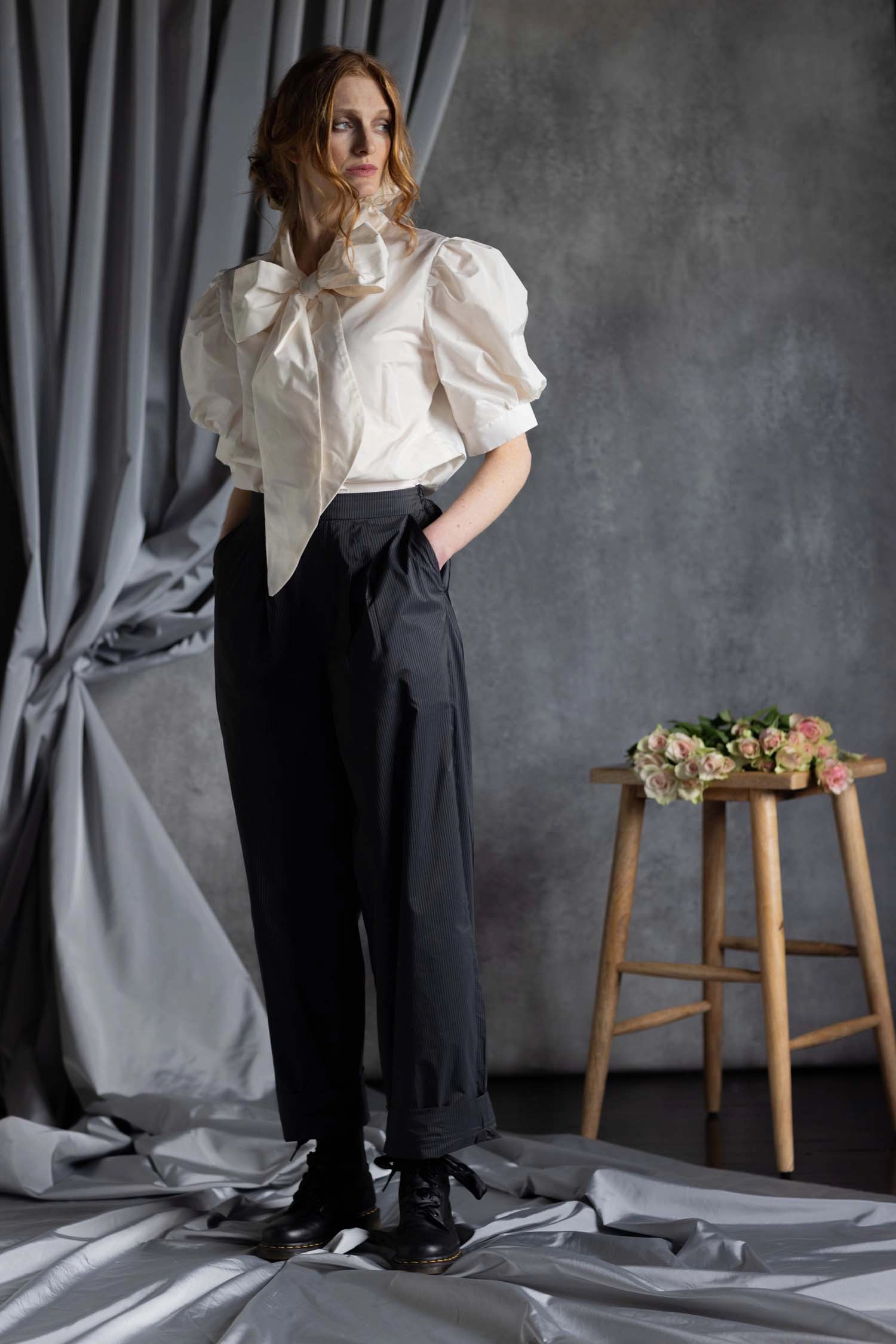 Silk Taffeta Wide Leg Trousers