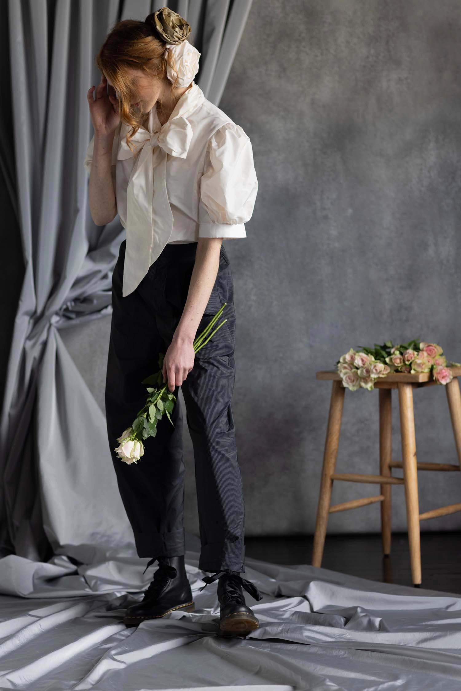 Silk Taffeta Wide Leg Trousers