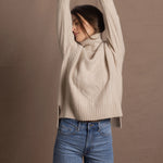 100% Cashmere Aran Sweater with Turtleneck in Cream