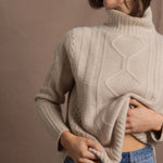 100% Cashmere Aran Sweater with Turtleneck in Cream