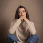 100% Cashmere Aran Sweater with Turtleneck in Cream