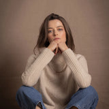 100% Cashmere Aran Sweater with Turtleneck in Cream