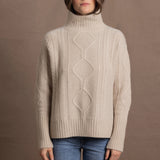 100% Cashmere Aran Sweater with Turtleneck in Cream