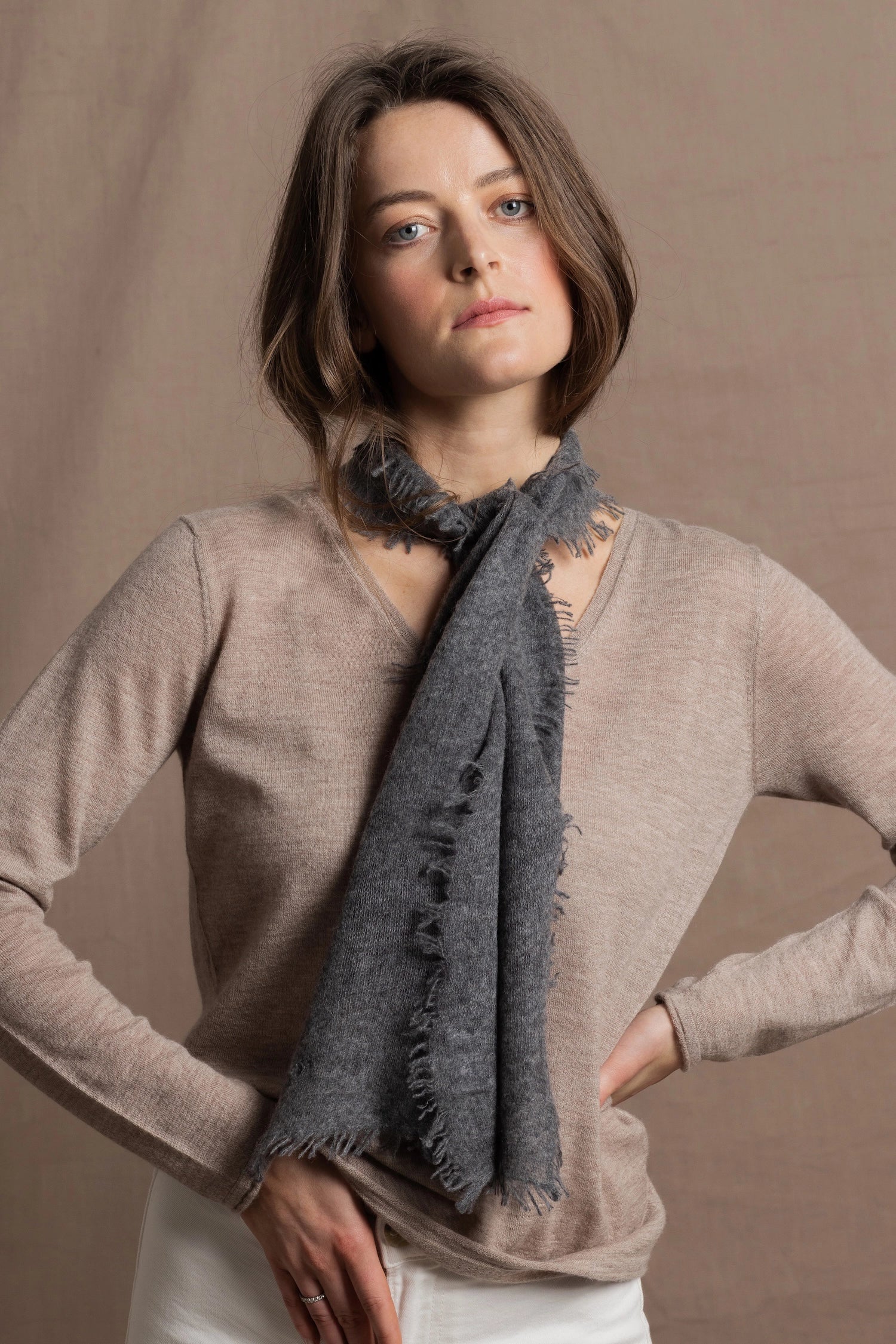Lightweight Small Summer Cashmere Scarf in Dark Grey