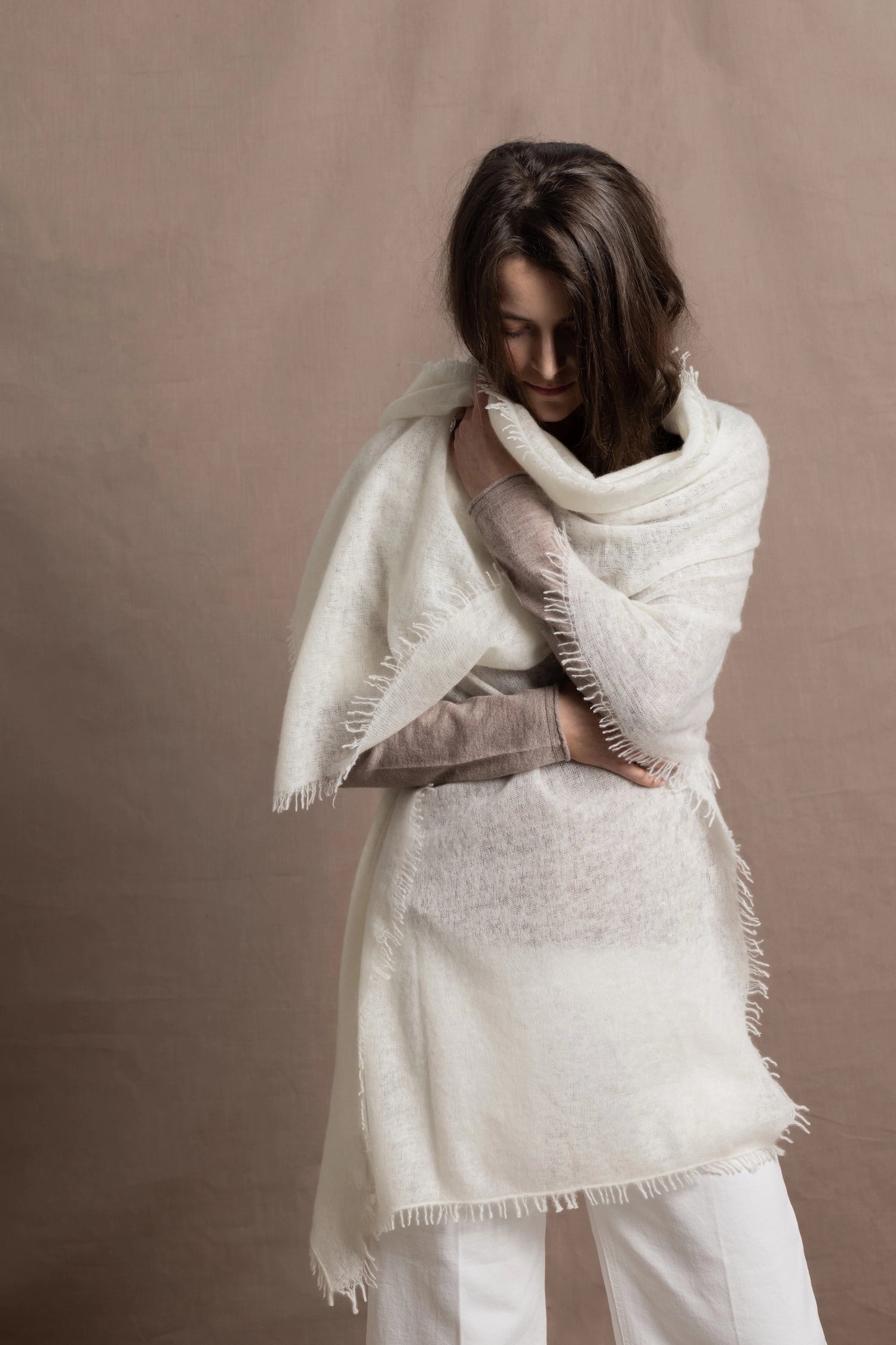 Lightweight Summer Cashmere Wrap Shawl in Ivory