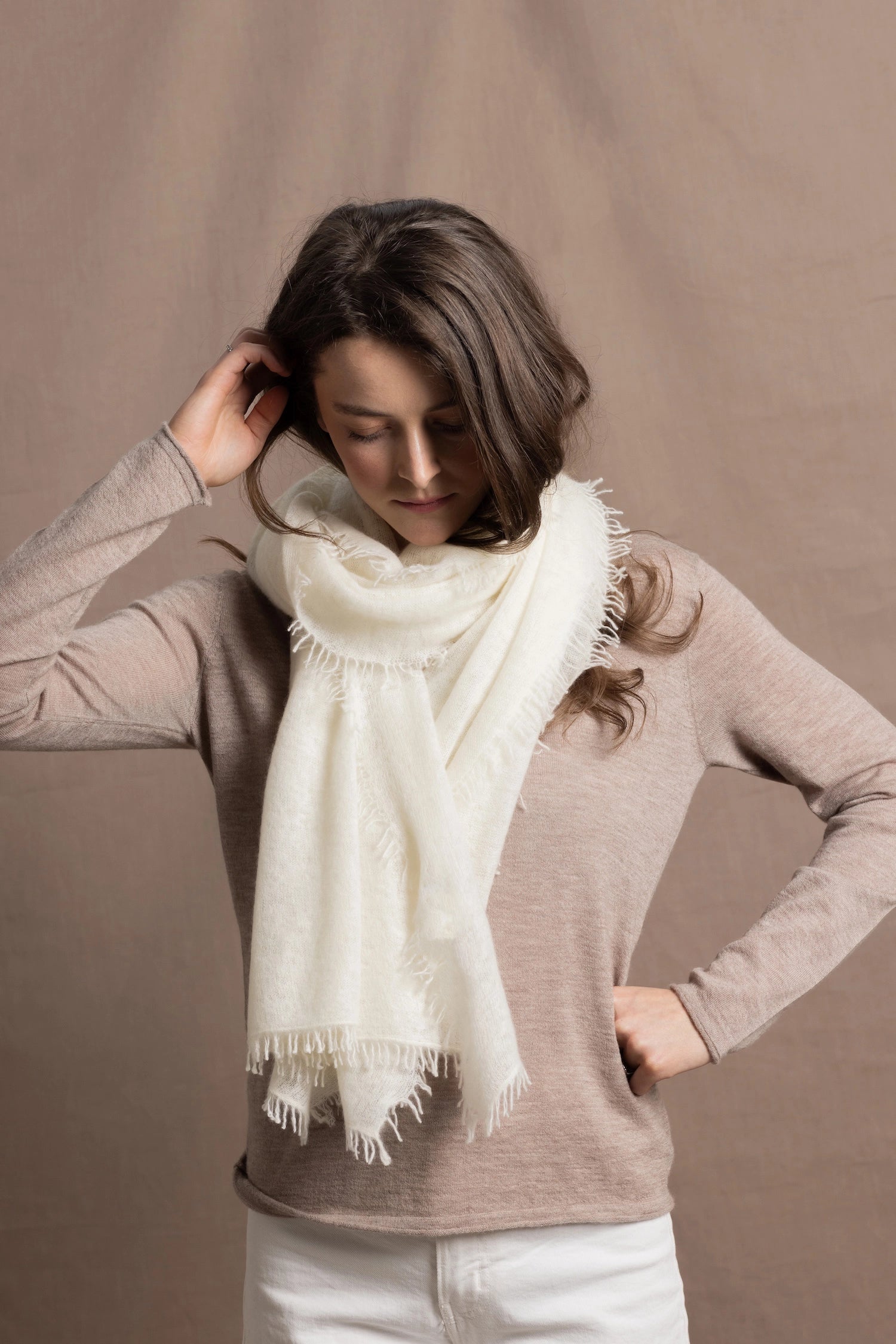 Lightweight Summer Cashmere Wrap Scarf in Ivory