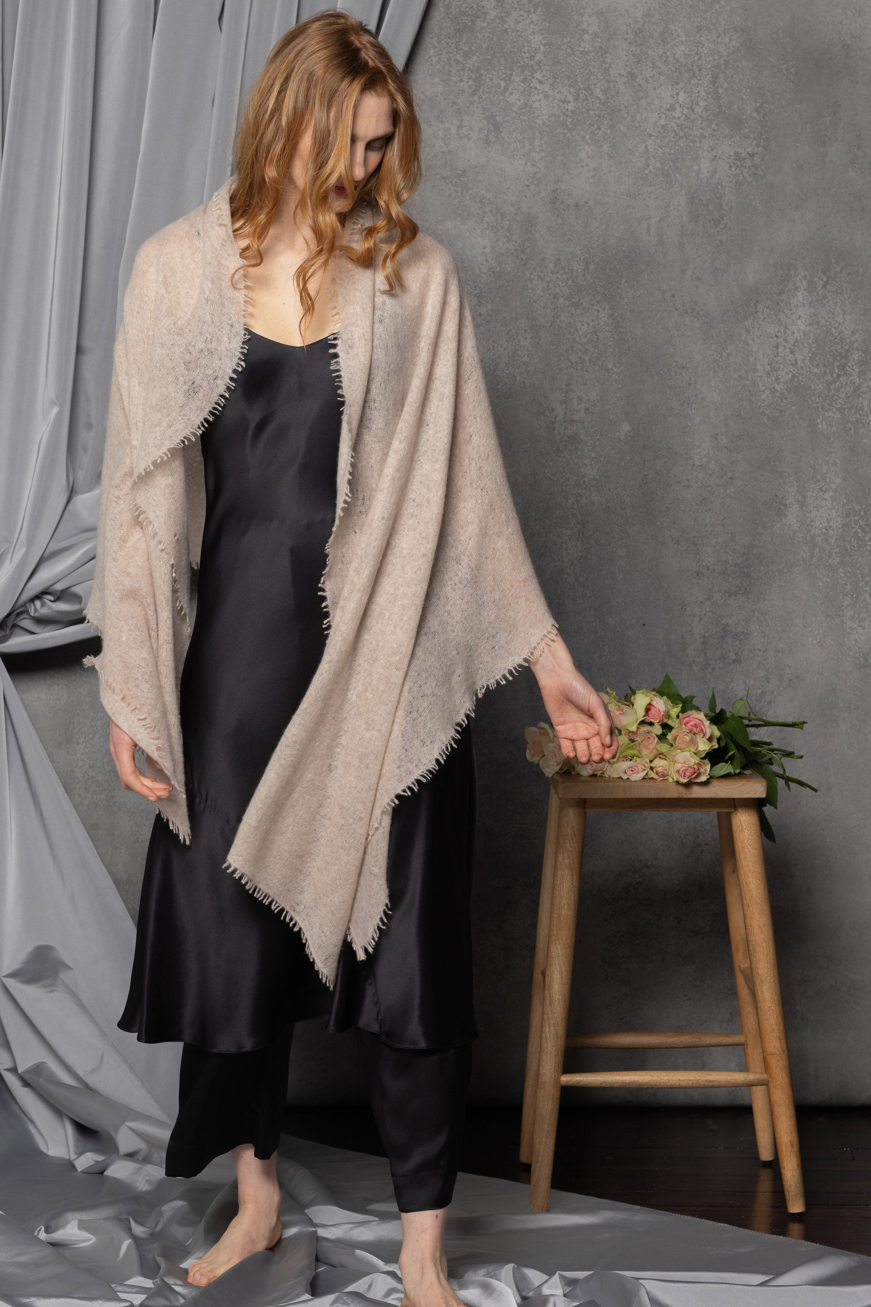 Cashmere Wrap Shawl in Neutral Beige