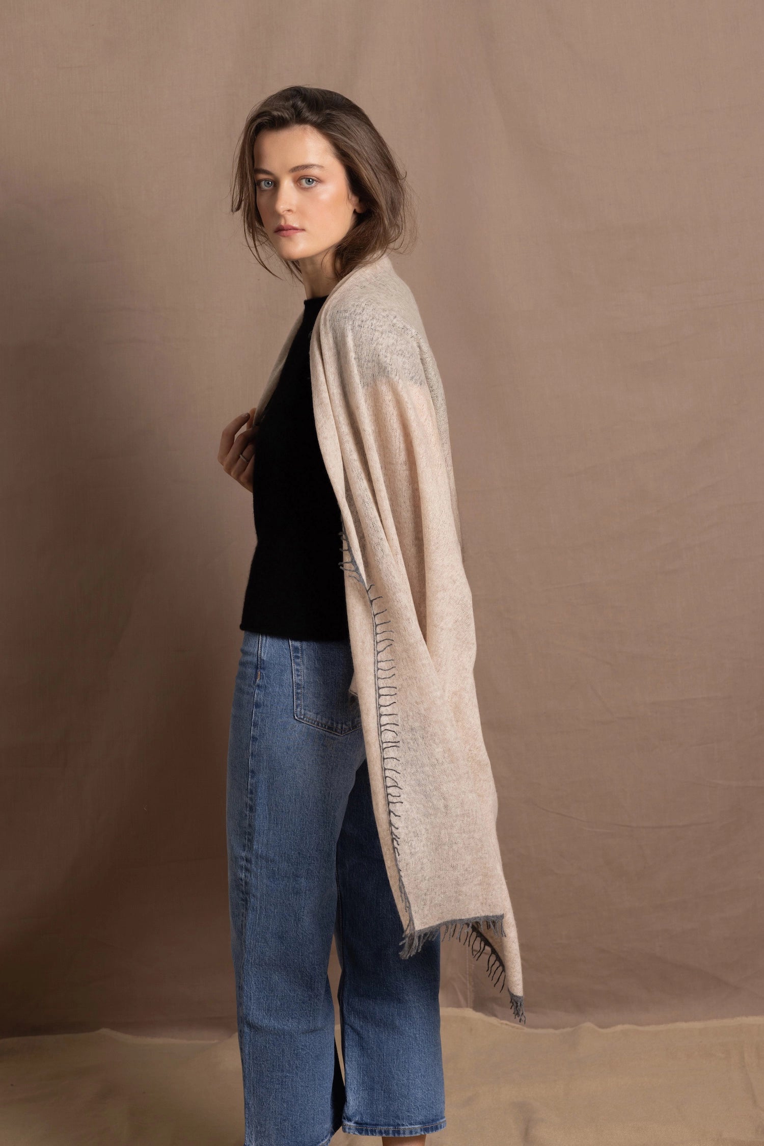 lightweight summer 100% cashmere wrap shawl in beige