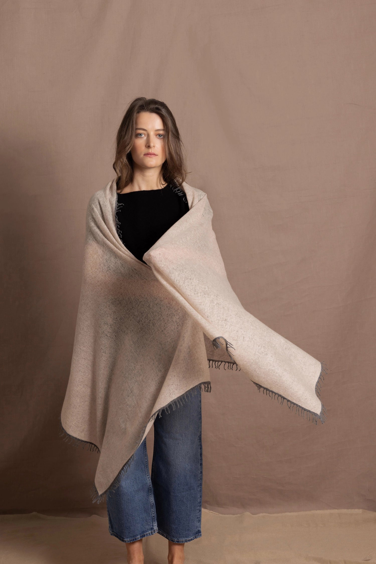 lightweight summer 100% cashmere wrap shawl in beige