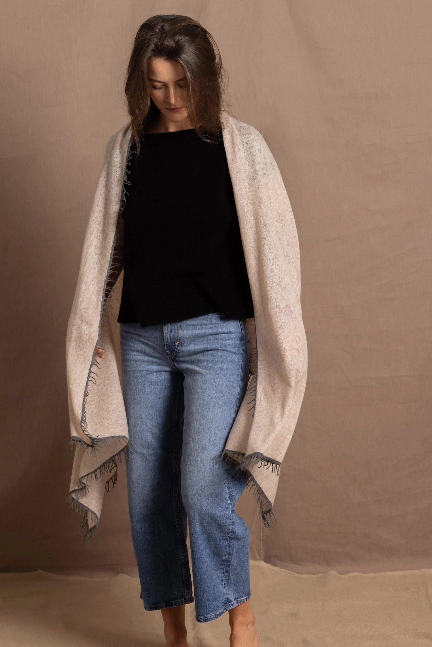 lightweight summer 100% cashmere wrap shawl in beige