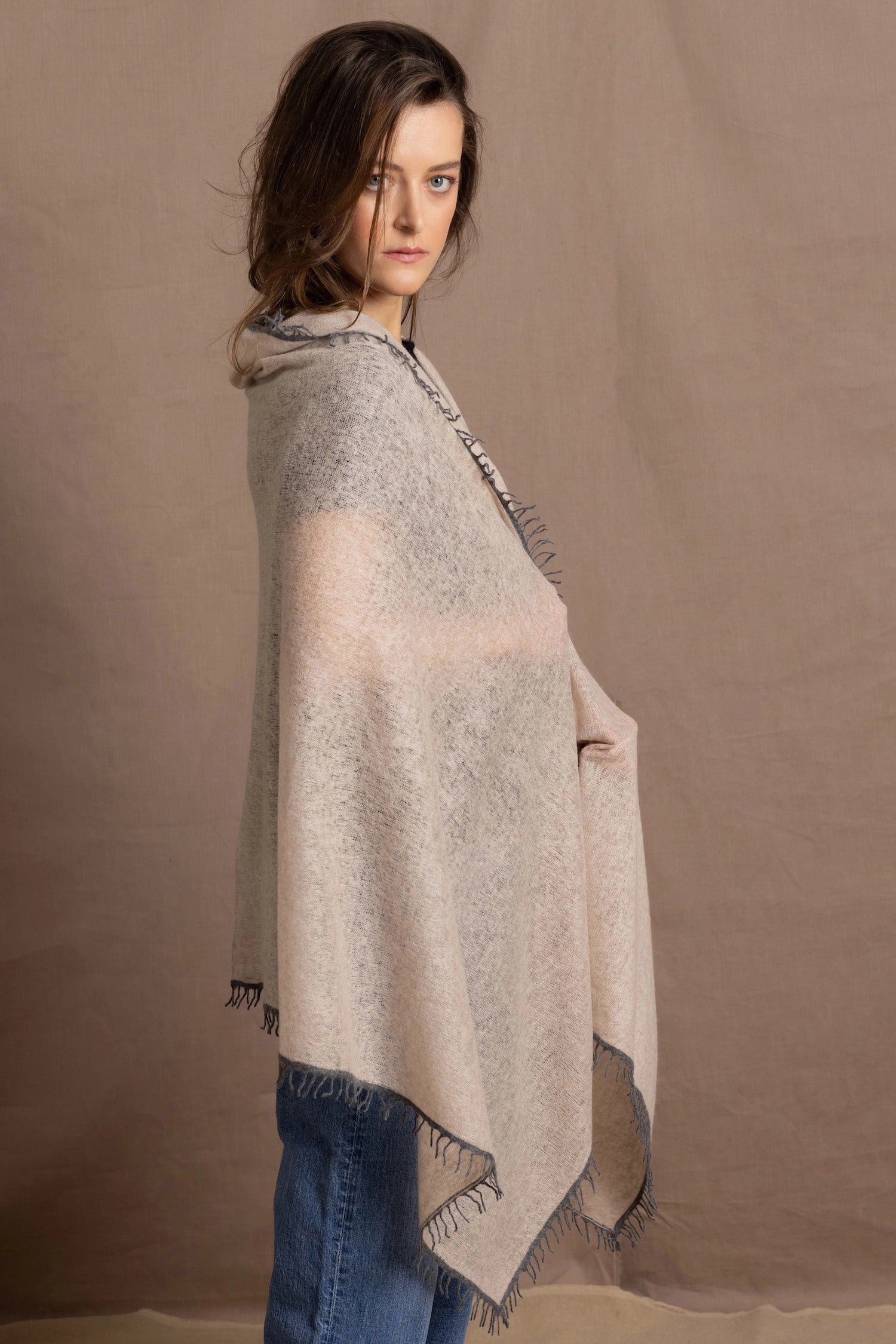 lightweight summer 100% cashmere wrap shawl in beige