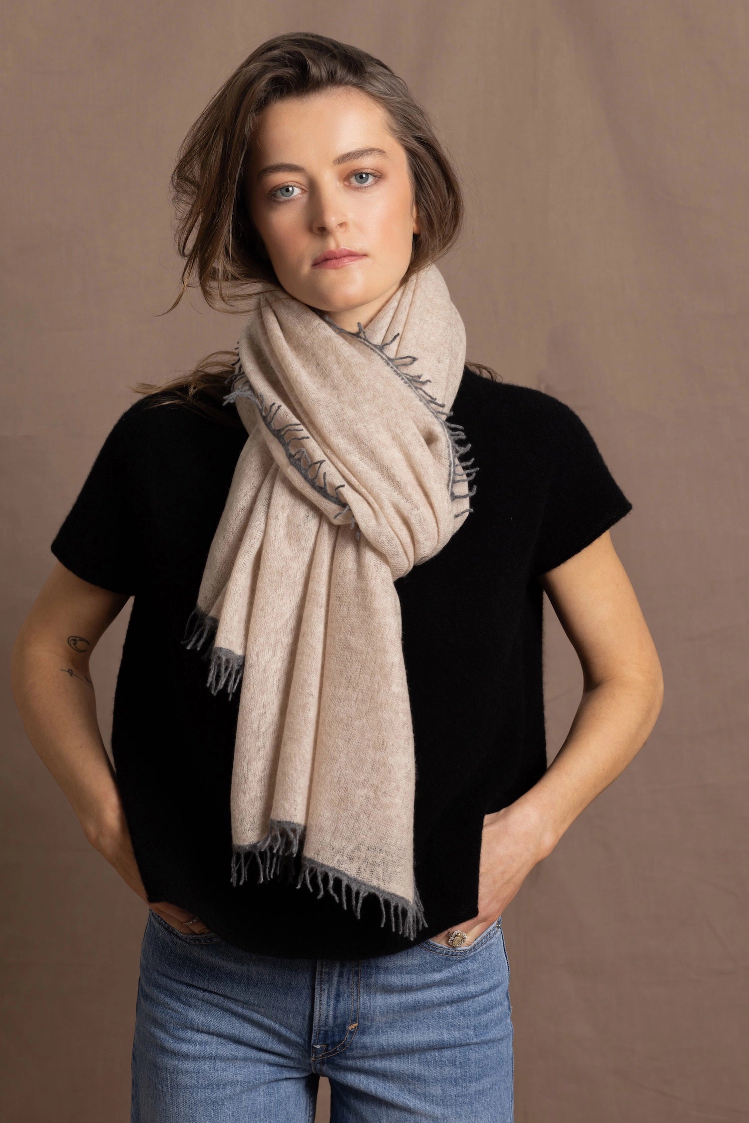 lightweight summer 100% cashmere wrap scarf in beige