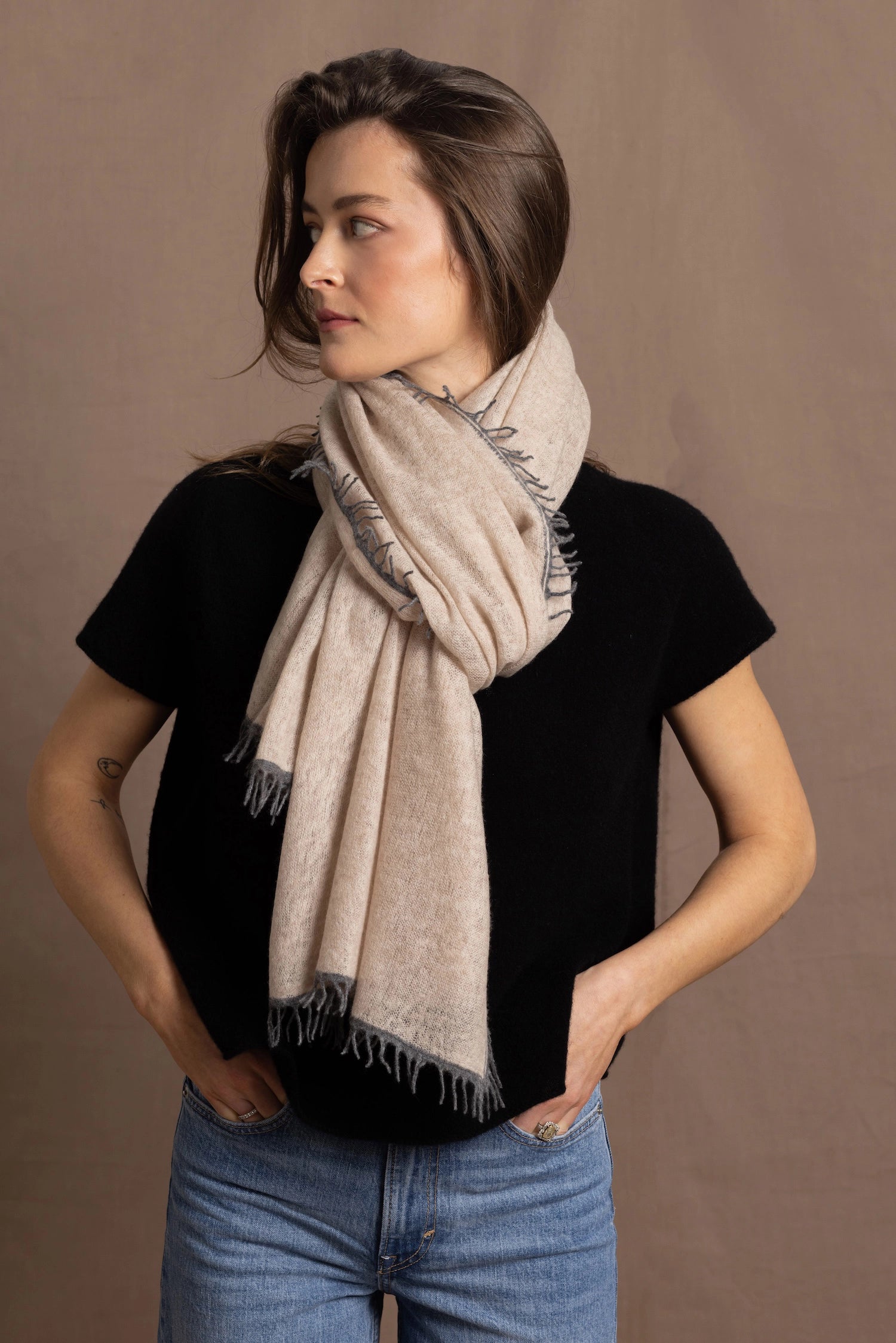 lightweight summer 100% cashmere wrap shawl in beige