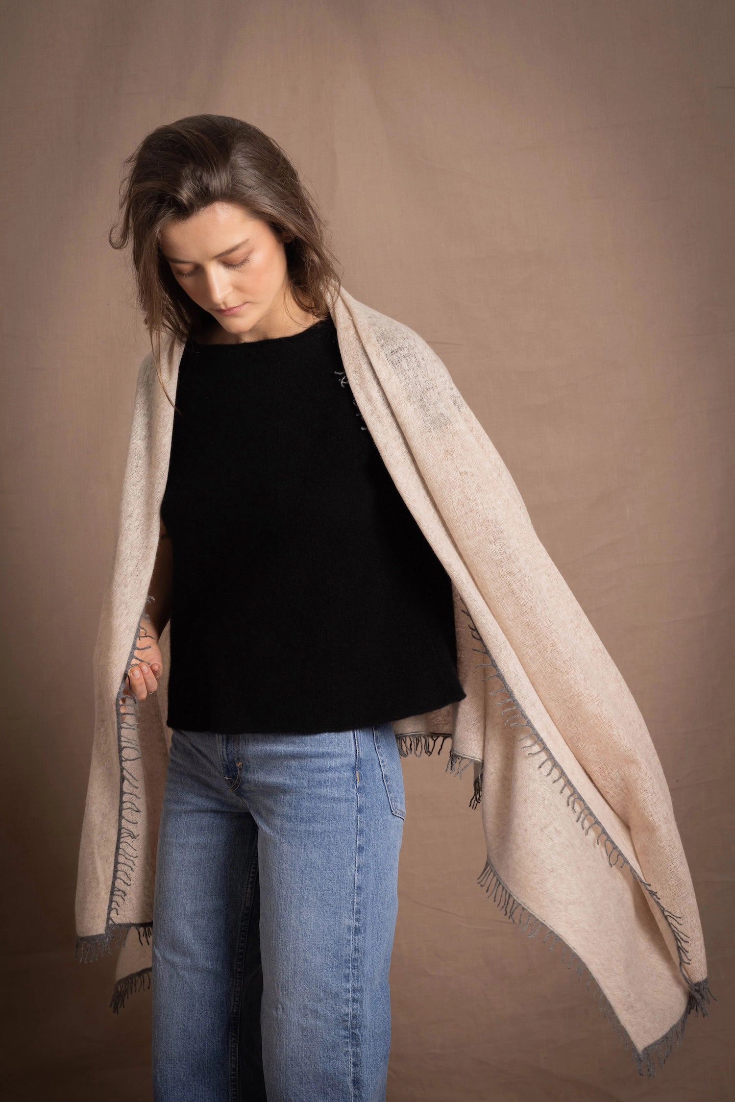lightweight summer 100% cashmere wrap shawl in beige