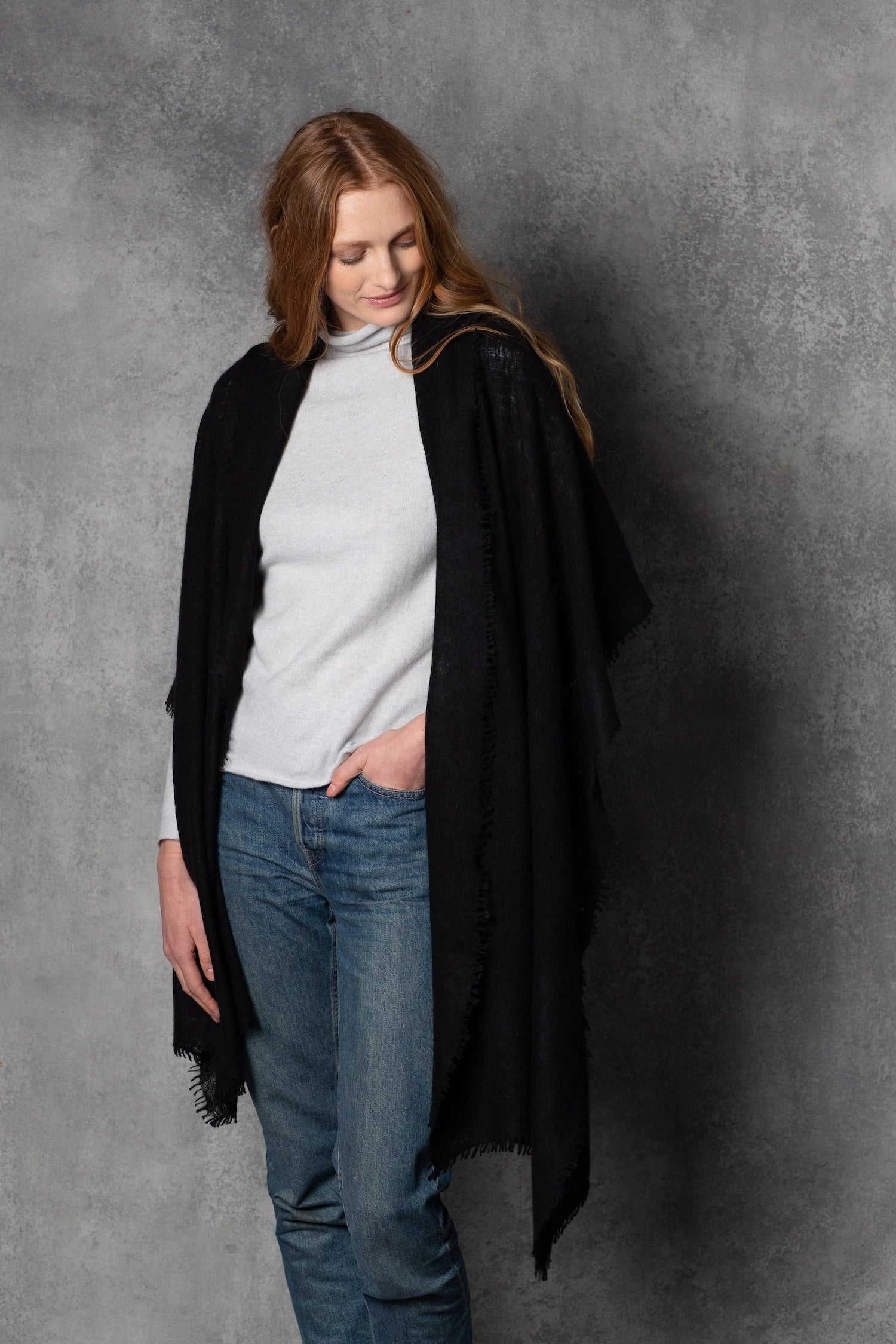 light luxury cashmere wrap in black