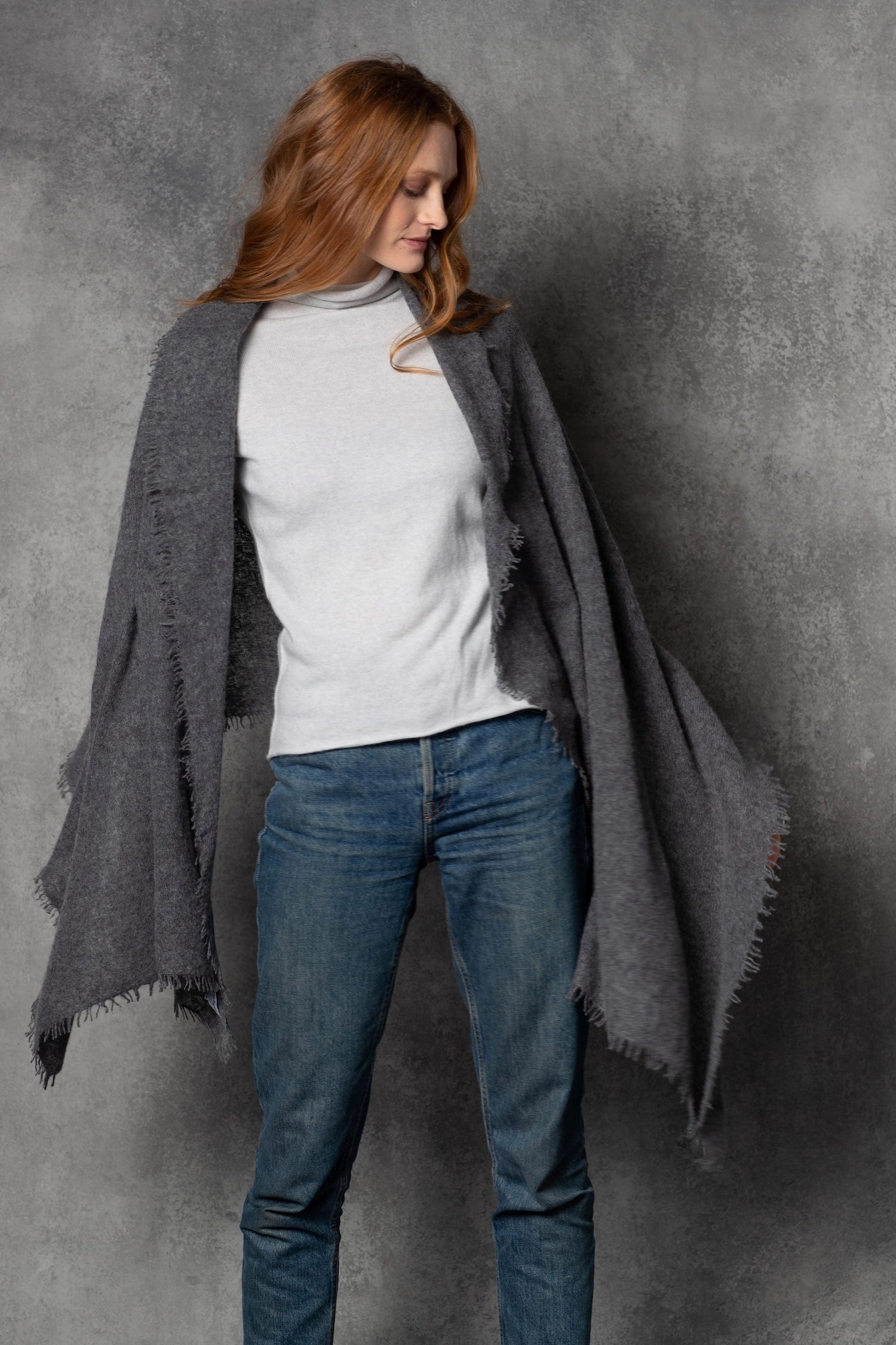 light luxury cashmere wrap in dark grey