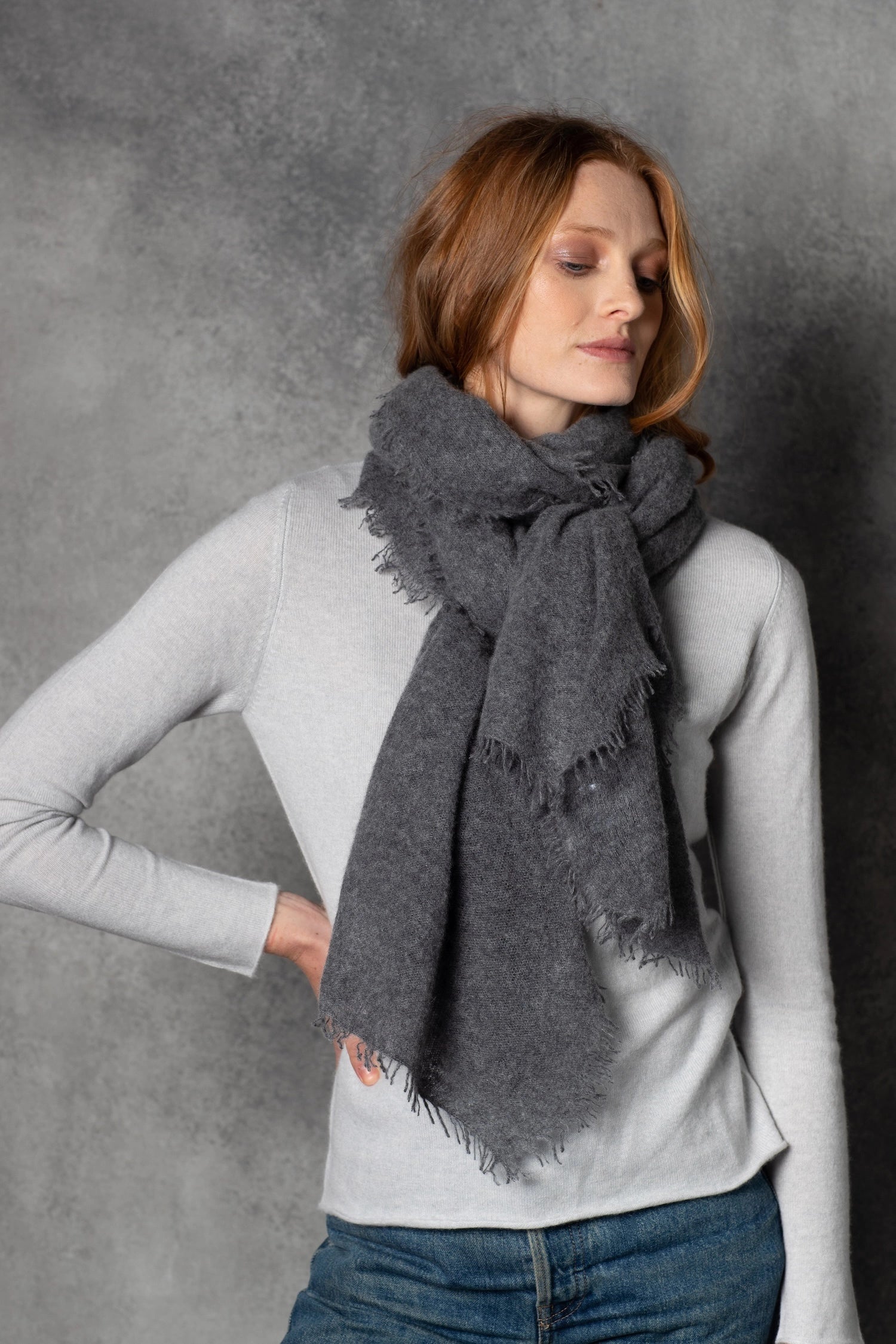 light luxury cashmere wrap in dark grey