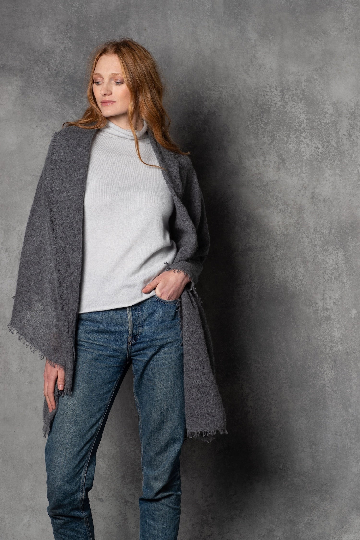 light luxury cashmere wrap in dark grey