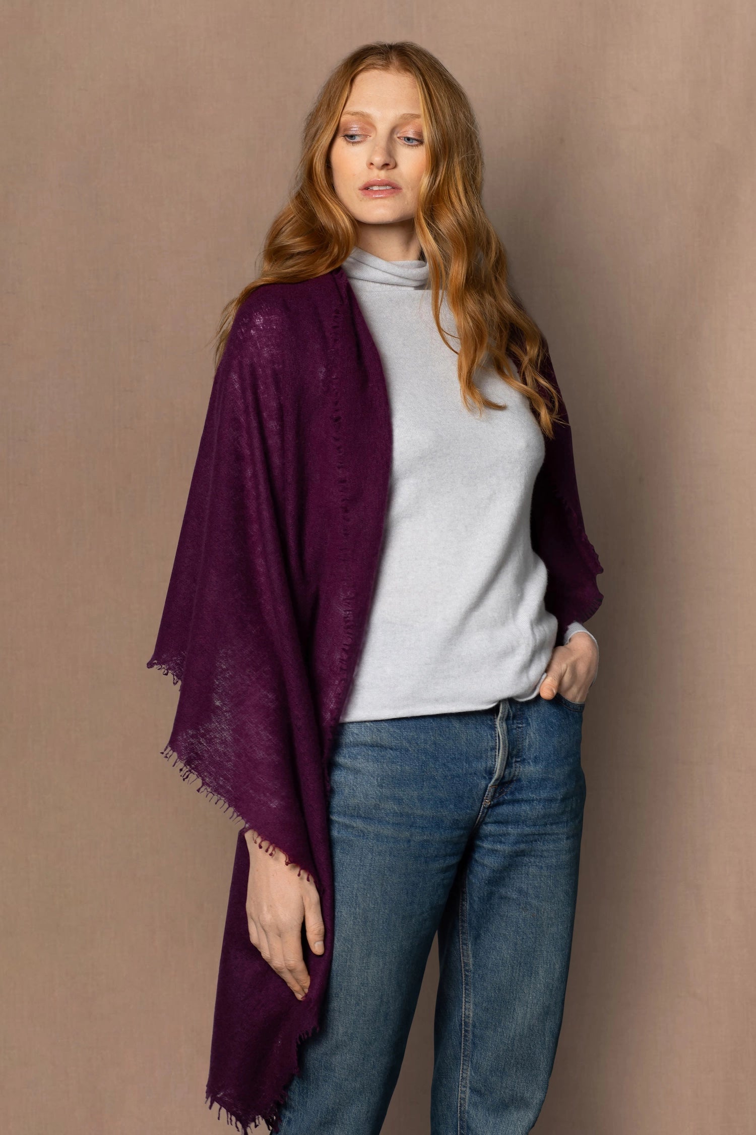 light luxury cashmere wrap in dark purple wine colour
