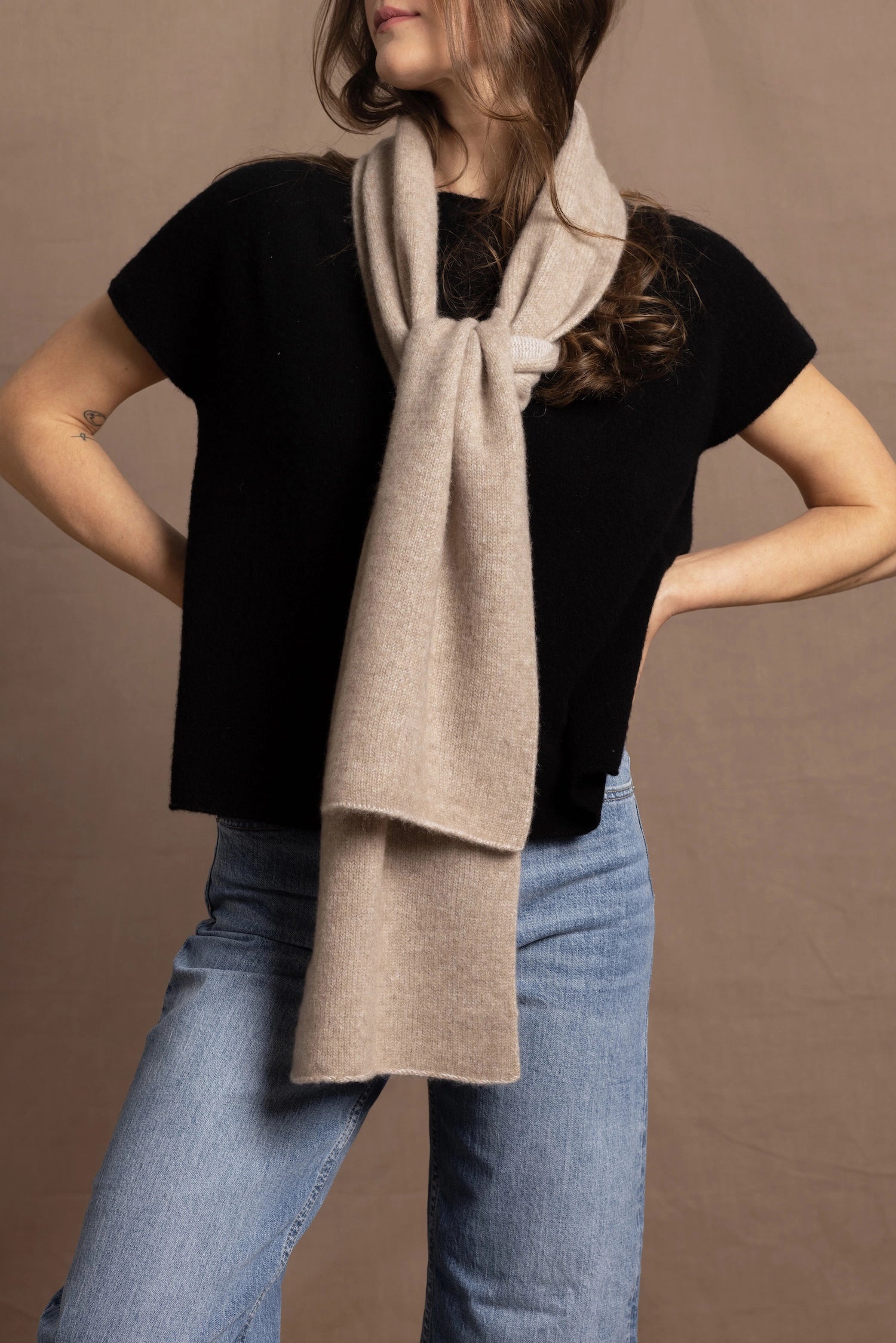 a reversible 100% pure cashmere scarf in beige