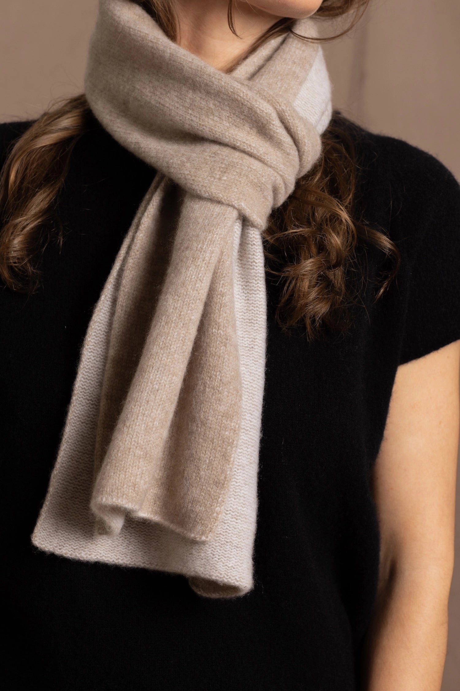 a reversible 100% pure cashmere scarf in beige
