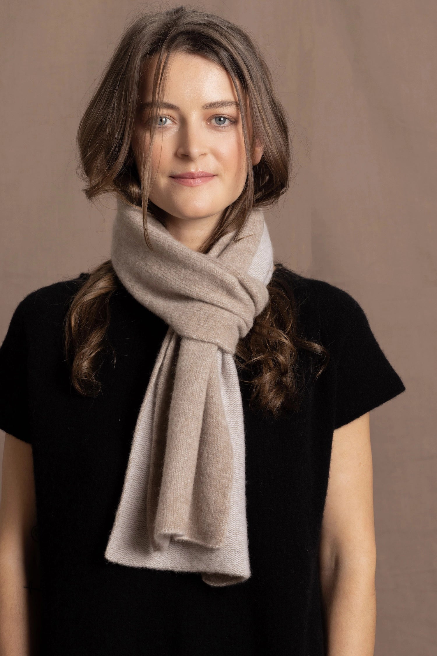 a reversible 100% pure cashmere scarf in beige