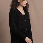 Authentic Irish 100% Cashmere Aran Cardigan Sweater in Black