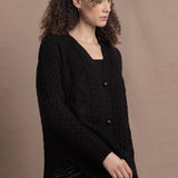 Authentic Irish 100% Cashmere Aran Cardigan Sweater in Black