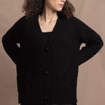 Authentic Irish 100% Cashmere Aran Cardigan Sweater in Black