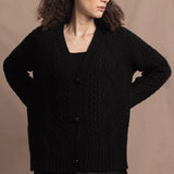Authentic Irish 100% Cashmere Aran Cardigan Sweater in Black