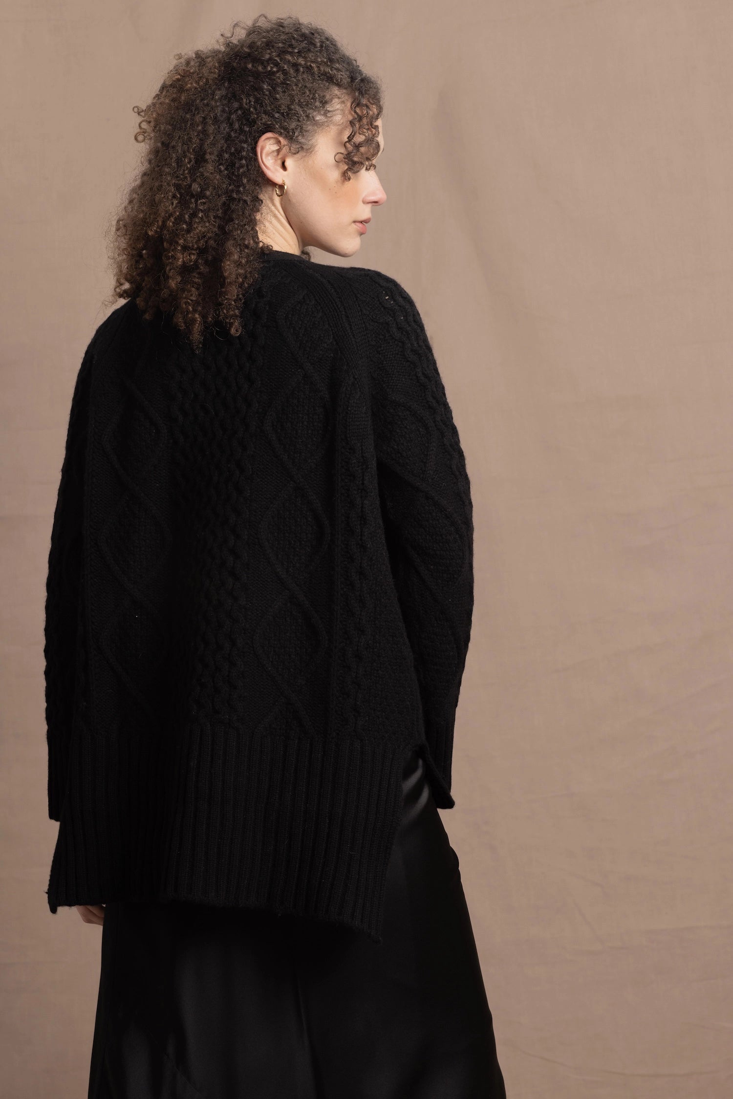 Authentic Irish 100% Cashmere Aran Cardigan Sweater in Black