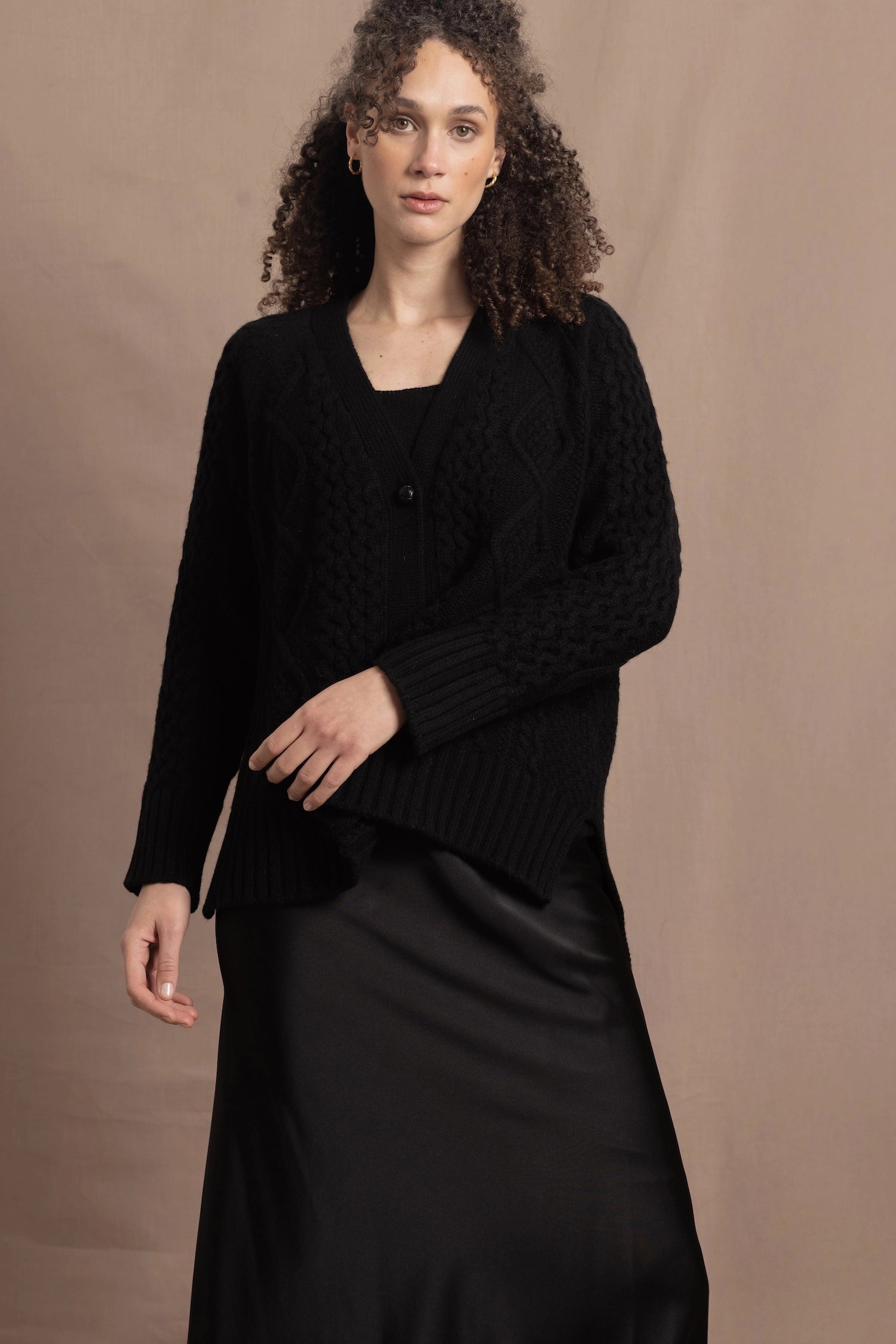 Authentic Irish 100% Cashmere Aran Cardigan Sweater in Black