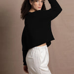 100% Cashmere Cropped Oversized Sweater in Black