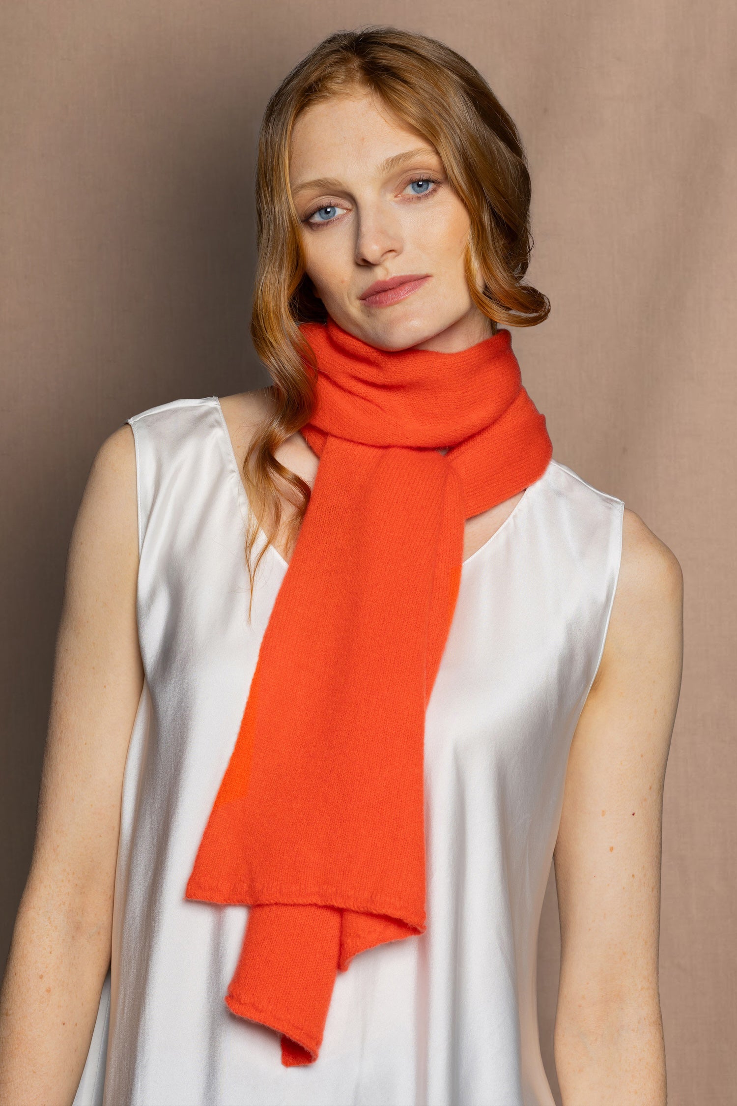 long cashmere scarf in bright orange