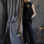 Silk Taffeta Cigarette Trousers in Black