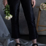 Silk Taffeta Cigarette Trousers in Black