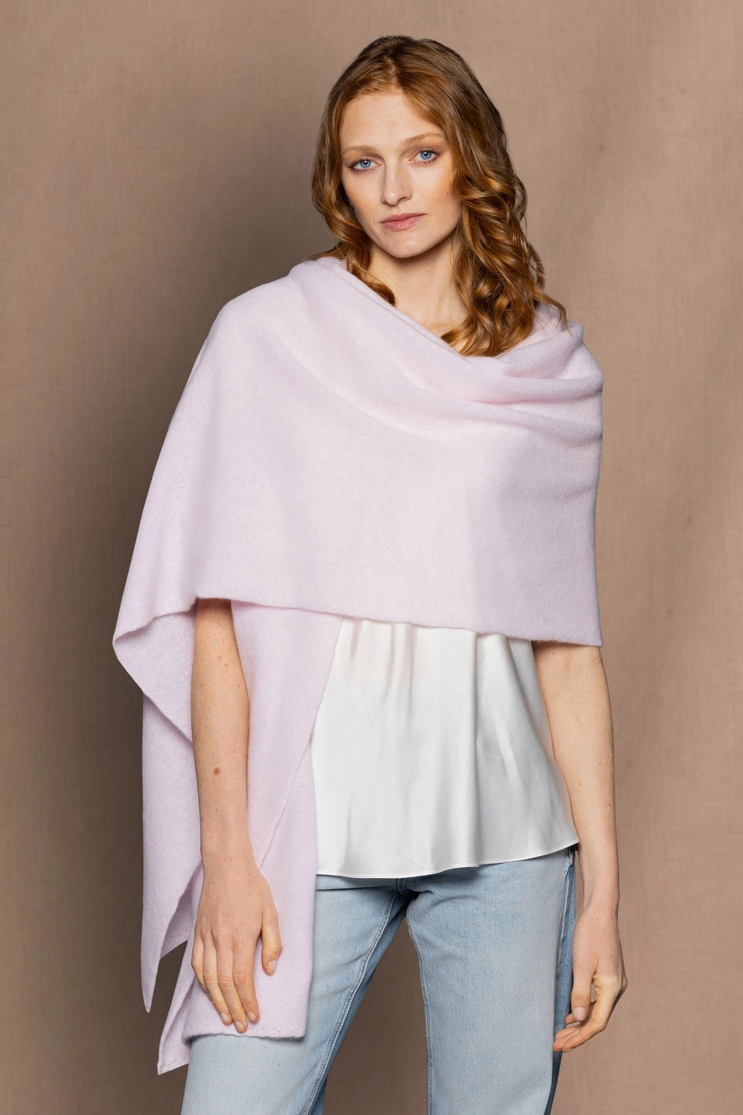 A Large Pale Pink Cashmere Wrap Shawl Scarf