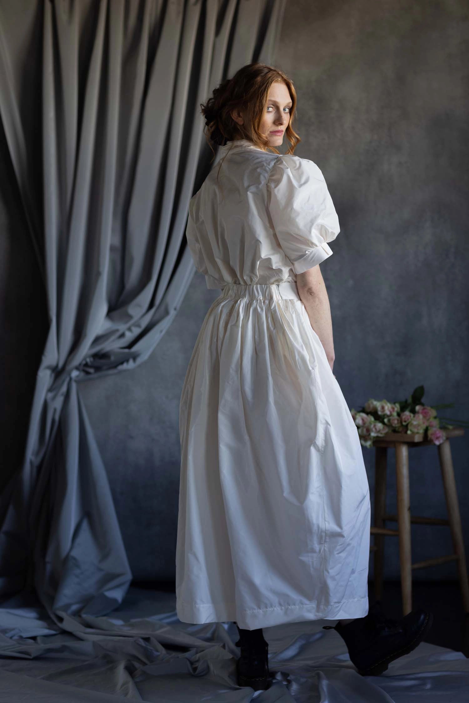 White Silk Taffeta Skirt