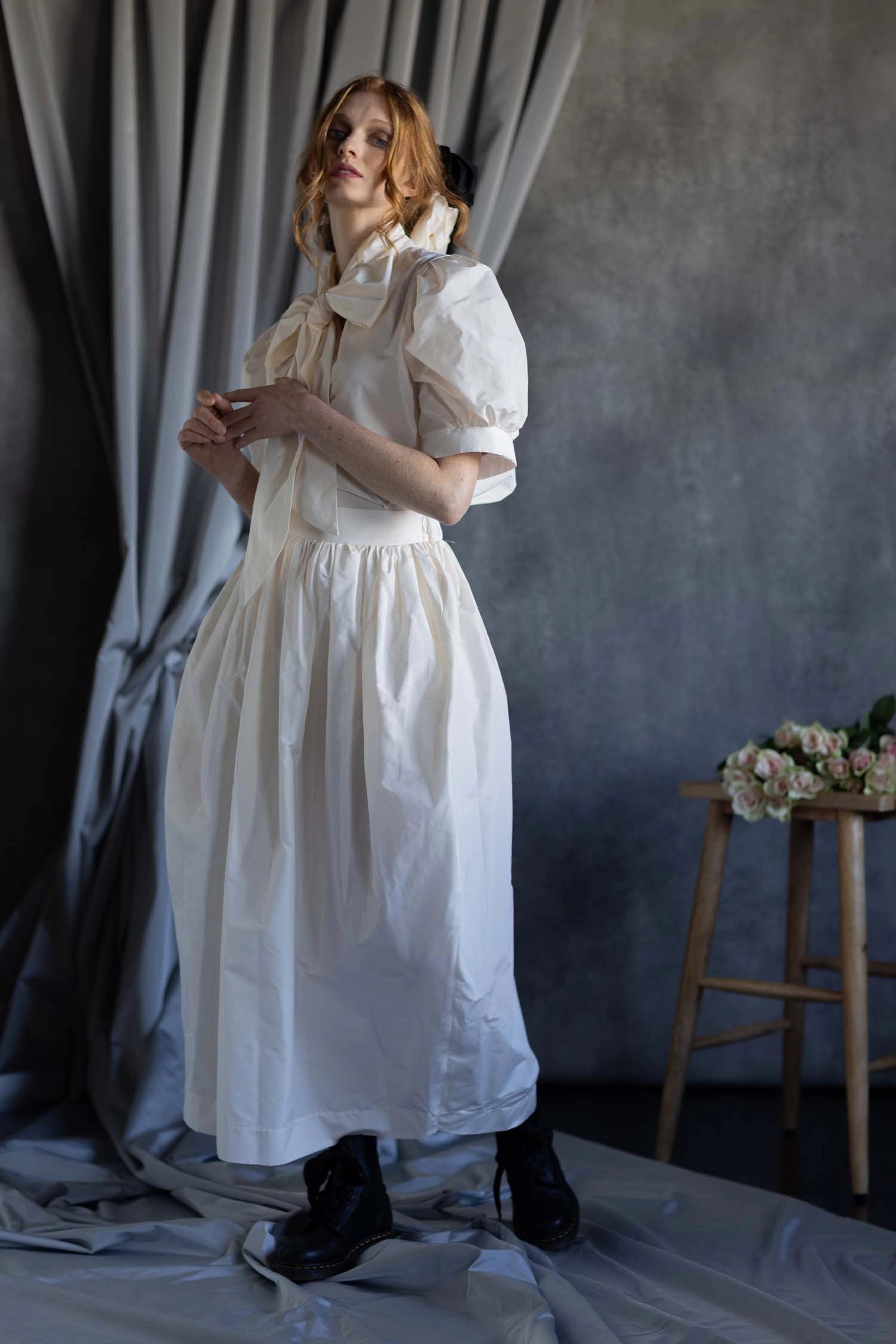 White Silk Taffeta Skirt