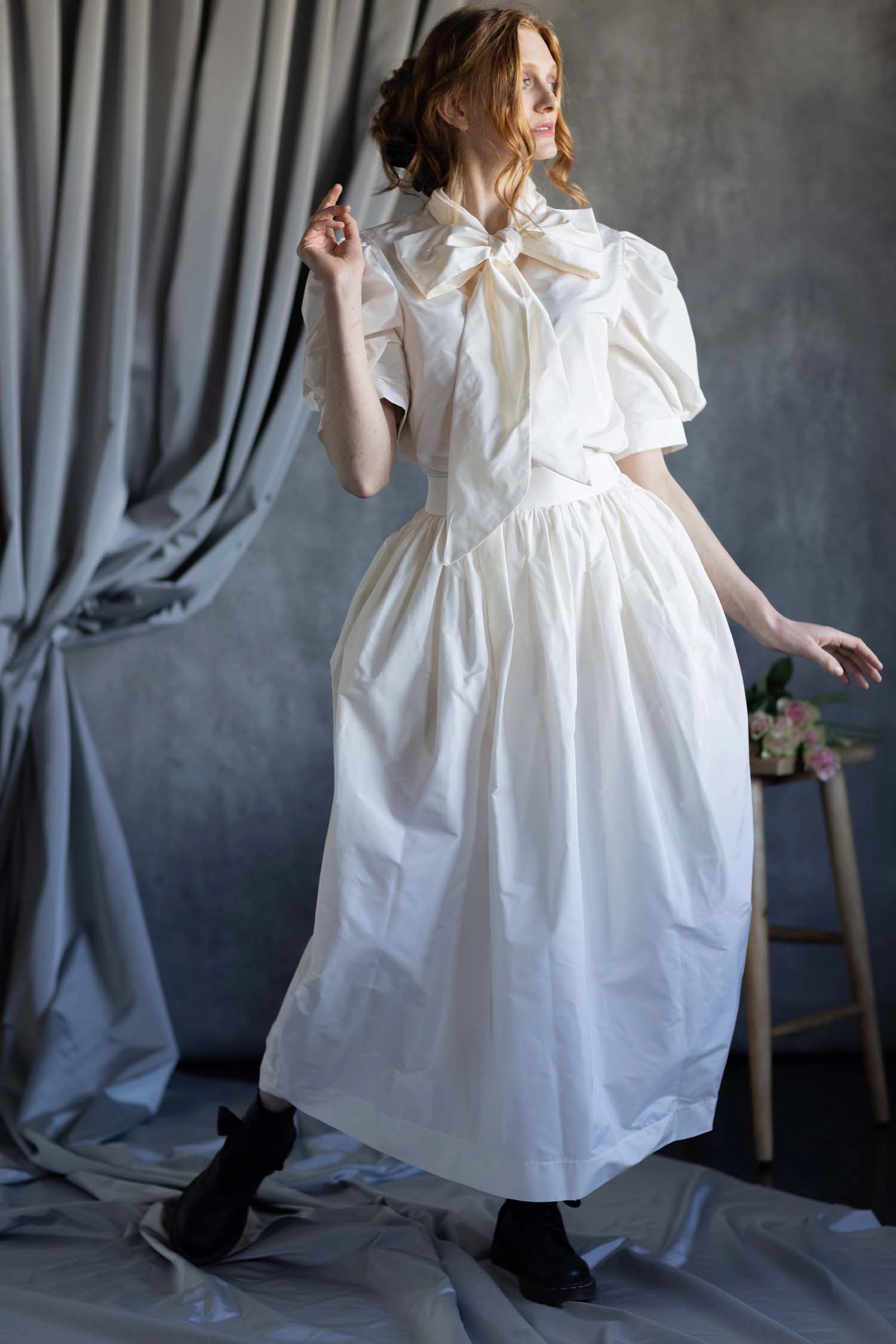White Silk Taffeta Skirt